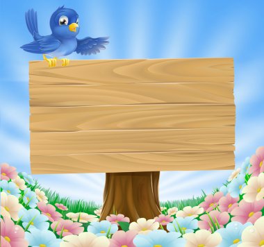 Blue bird wooden nature sign clipart