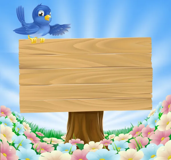 Синій птах дерев'яний знак природи — стоковий вектор