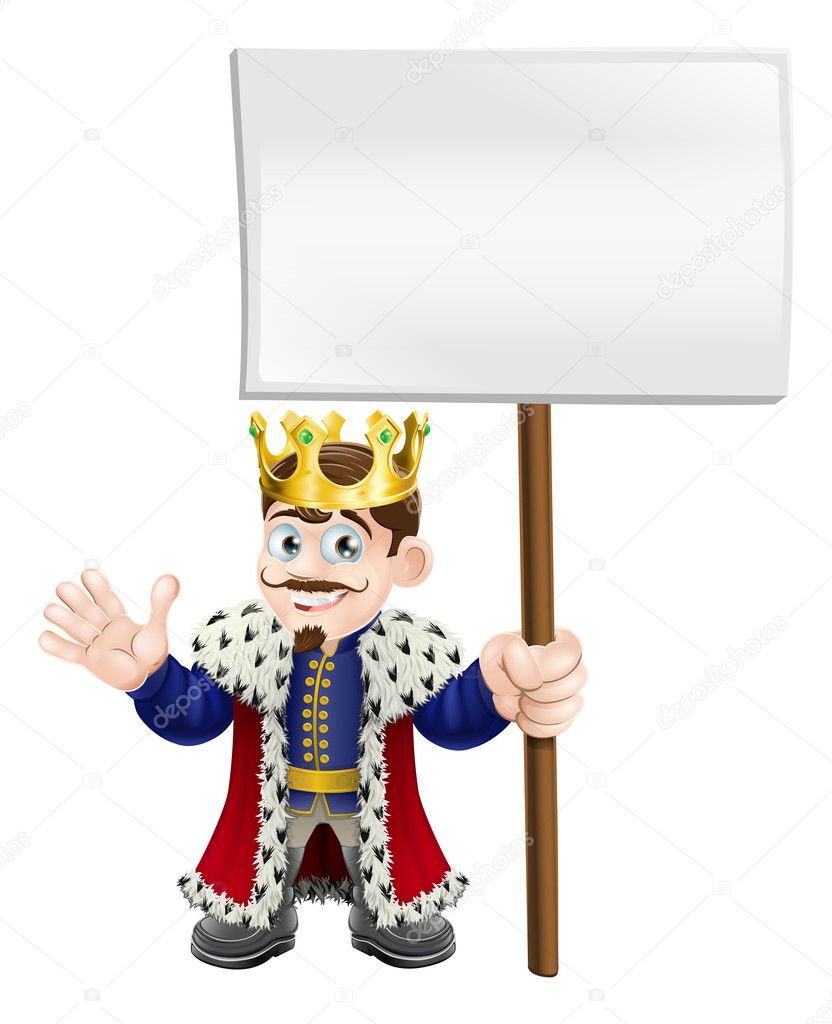 Cartoon King holding a sign