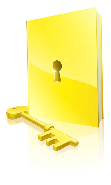 Golden locked book and key — Stock Vector