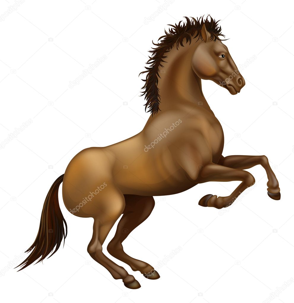 Rearing brown horse