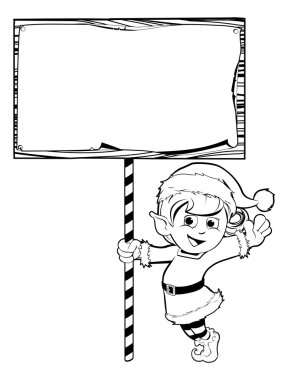 Christmas elf holding a sign clipart