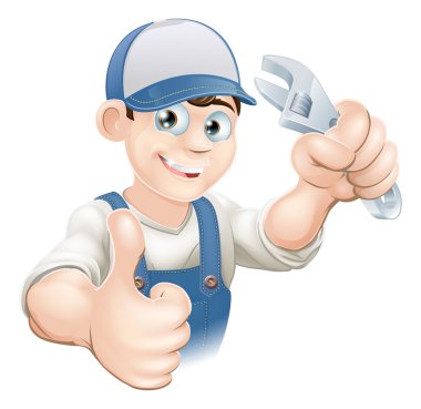 Thumbs up plumber with spanner