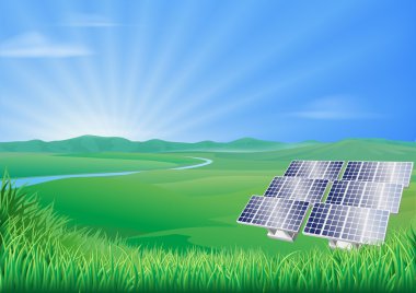 Solar panel landscape illustration clipart