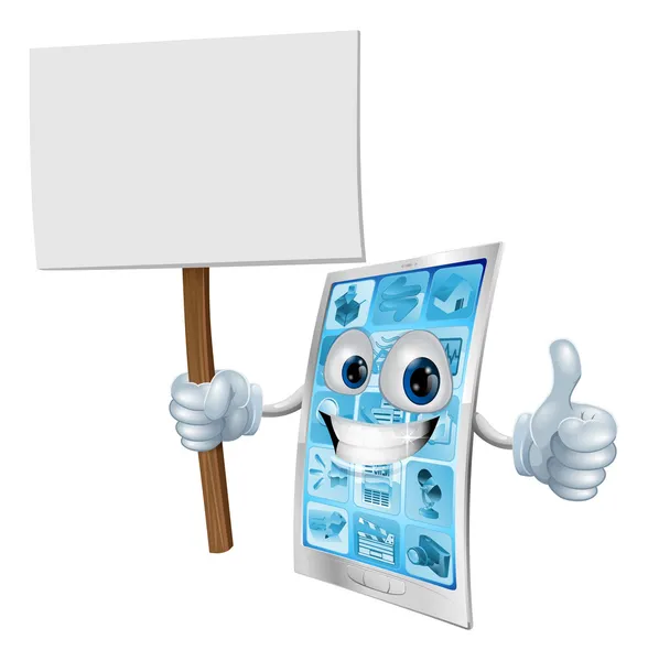 Mobile phone mascot holding sign — Wektor stockowy