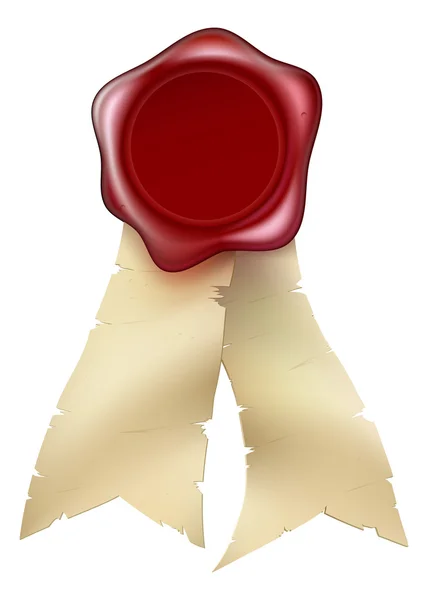 Selo de cera vermelha em branco e fitas — Vetor de Stock