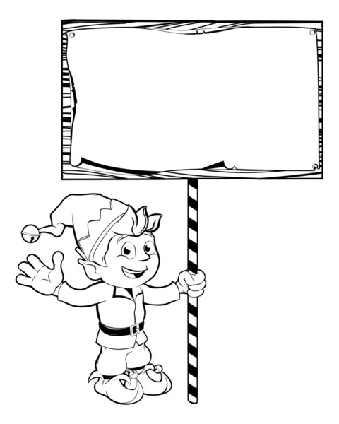 Cartoon Christmas elf with sign — Stock Vector