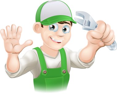 Plumber or mechanic with spanner clipart