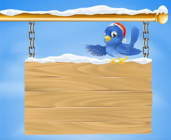 Santa hat bluebird snowy sign — Stock Vector