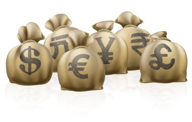 Foreign currency exchange sacks clipart