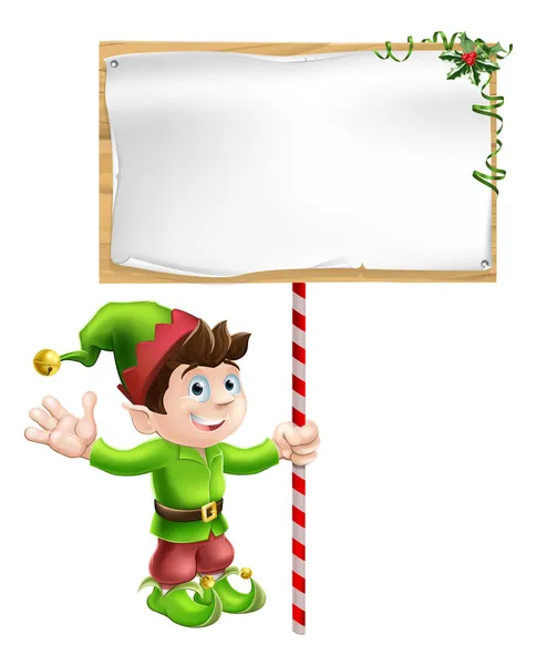 Christmas elf with sign — Stock Vector