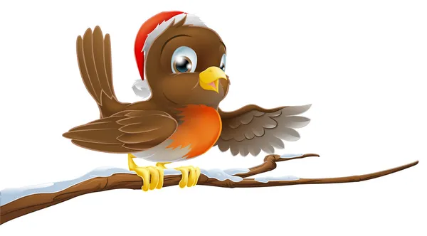 Robin de Natal no ramo nevado — Vetor de Stock