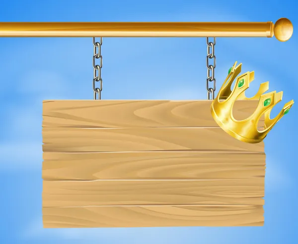 Signe suspendu en bois et couronne dorée — Image vectorielle