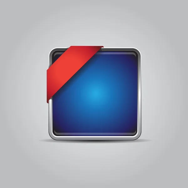 Botón azul vacío con cinta de esquina roja — Vector de stock