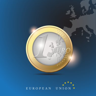 Euro coin and Europe map clipart