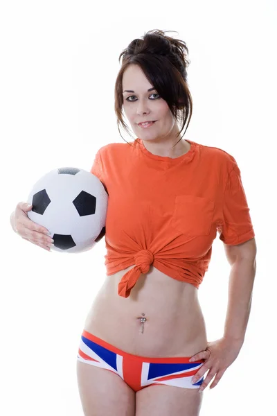 Mujer con pelota de fútbol — Foto de Stock