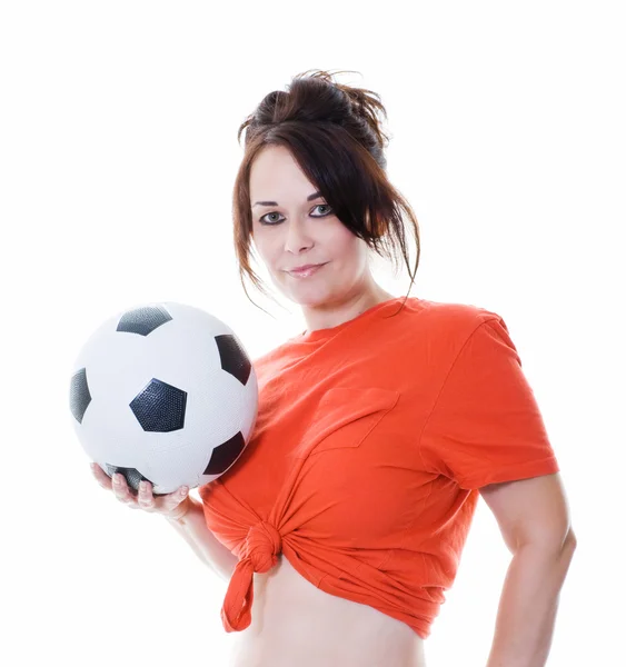 Kvinna med fotboll — Stockfoto
