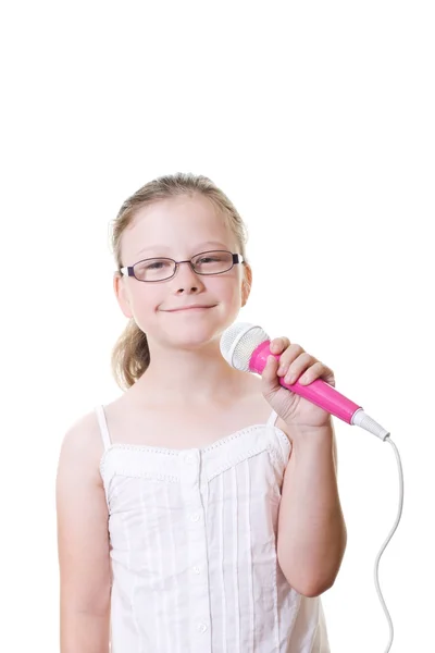 Dziewczyna z mikrofonem — Zdjęcie stockowe