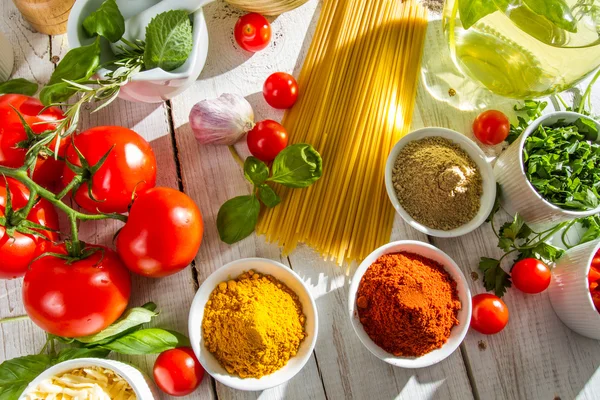 stock image Fresh vegetables and spices in Italian cuisine