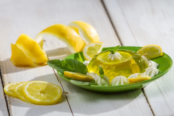 stock image Lemon jelly with mint leaves