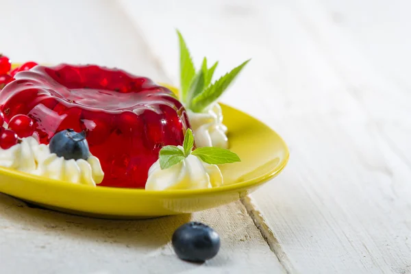 stock image Closeup of a red jelly with fruits