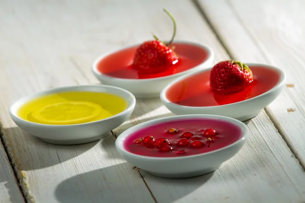 Closeup of colorful jelly with berry fruits — Stock Photo, Image