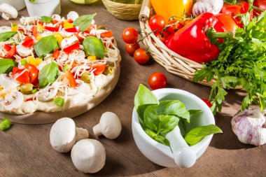 Ingredients for a healthy pizza clipart