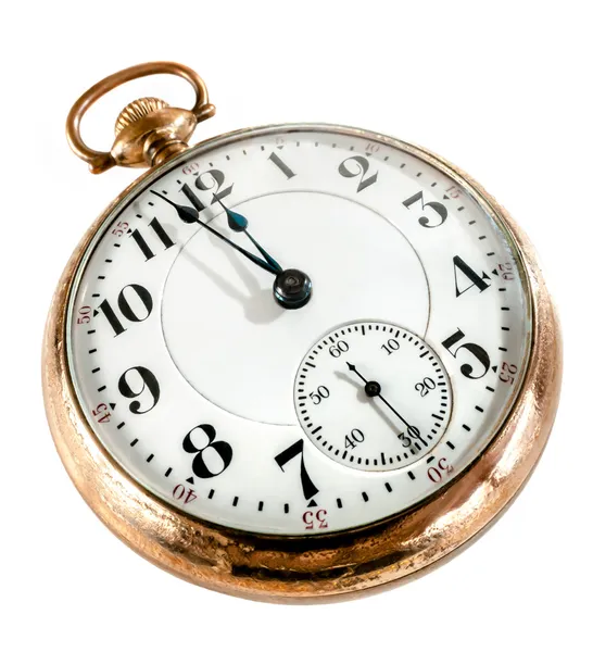 Viejo reloj de bolsillo aislado sobre fondo blanco — Foto de Stock