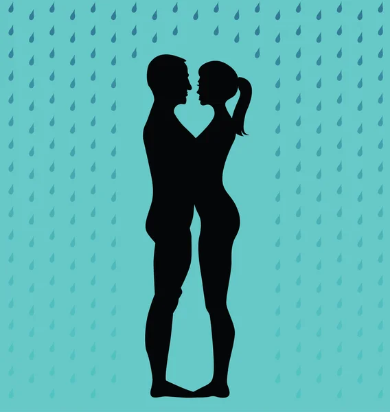 雨の中で若いカップルの立っています。 — ストックベクタ