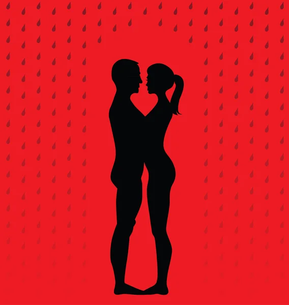 Young couple standing in the rain — Stock Vector