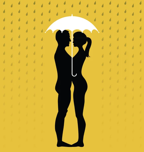 Силует молодої пари під парасолькою — стоковий вектор
