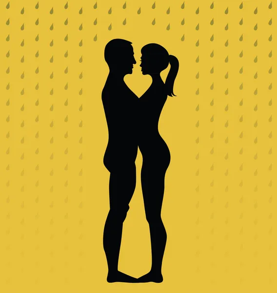 Young couple standing in the rain — Stock Vector