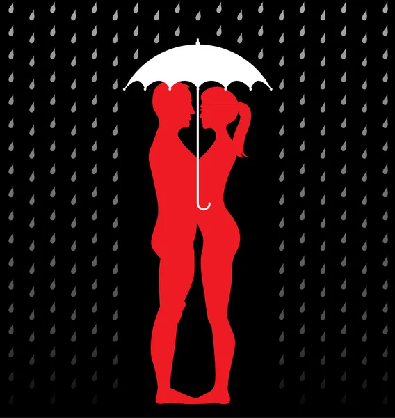 Sziluettjét alatt egy esernyő a fiatal pár — Stock Vector