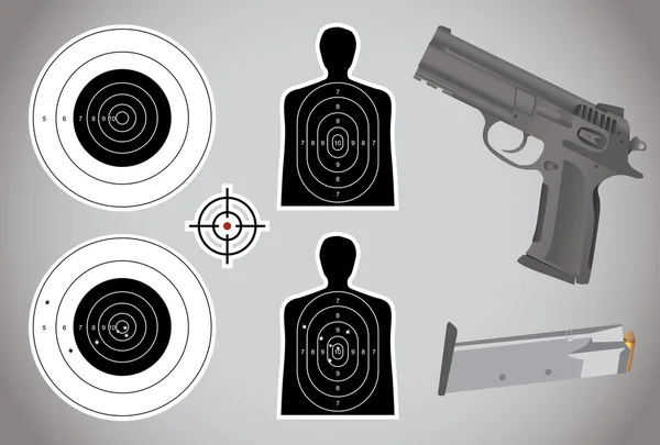 Pistola, munición y objetivos — Vector de stock