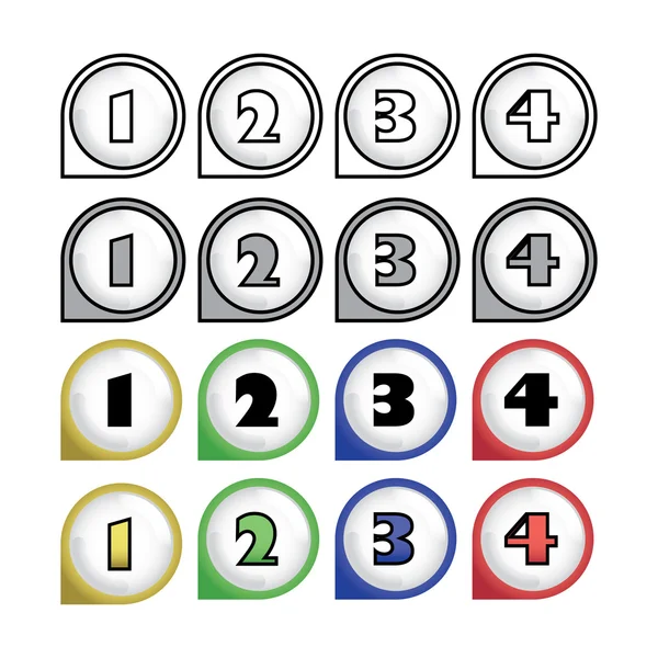 Punteros redondeados multicolor con números — Vector de stock