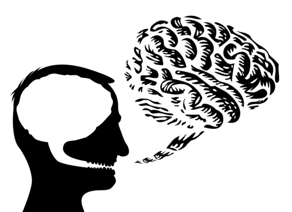 外の脳と人間の頭 — ストック写真