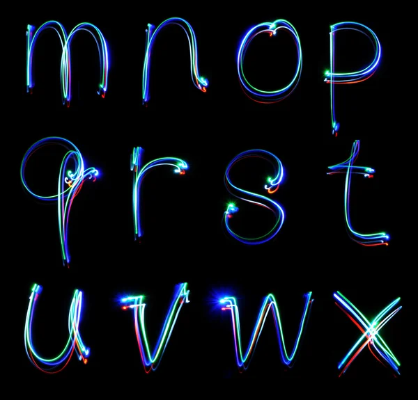 Handgeschreven neon licht alfabetten — Stockfoto