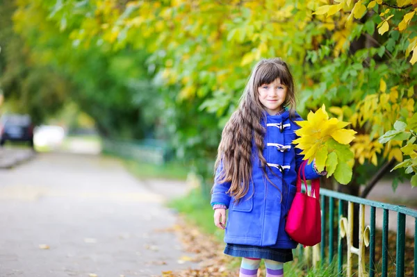 Sárga levelek egy szép gyermek lány portréja — Stock Fotó