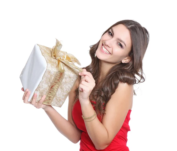 Glada kvinnor med en present — Stockfoto