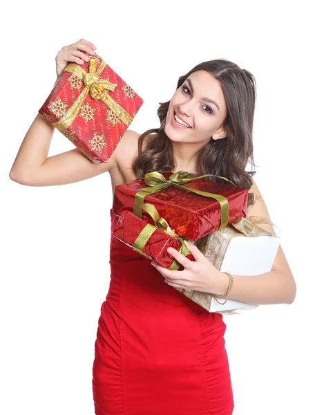 Glada kvinnor med julklapp — Stockfoto