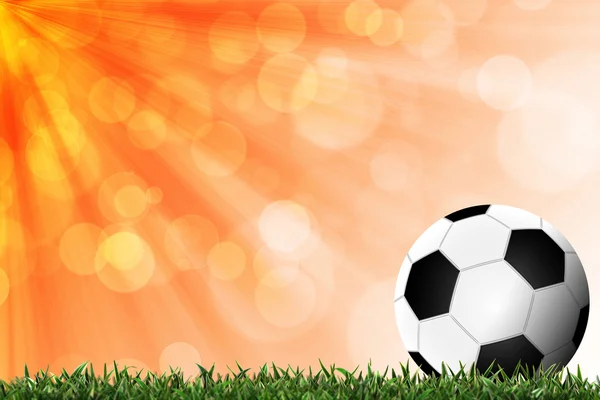 Voetbal in groene gras met kleurrijke achtergrond — Stockfoto