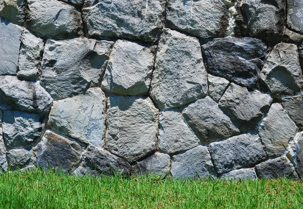 Grama verde fresca no fundo de pedra — Fotografia de Stock