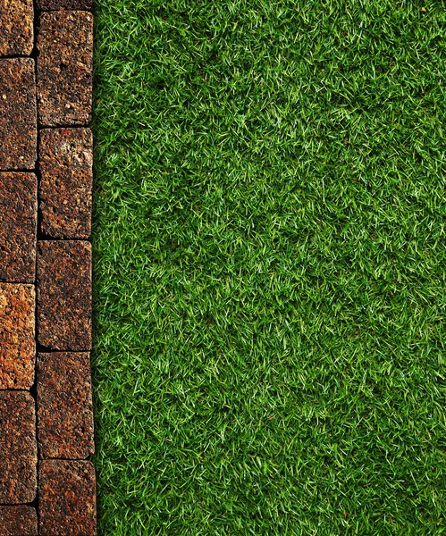 Wall Background on green grass — Stock Photo, Image