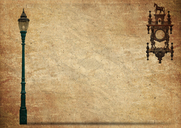 Lamp Street Road Light Pole on old grunge paper