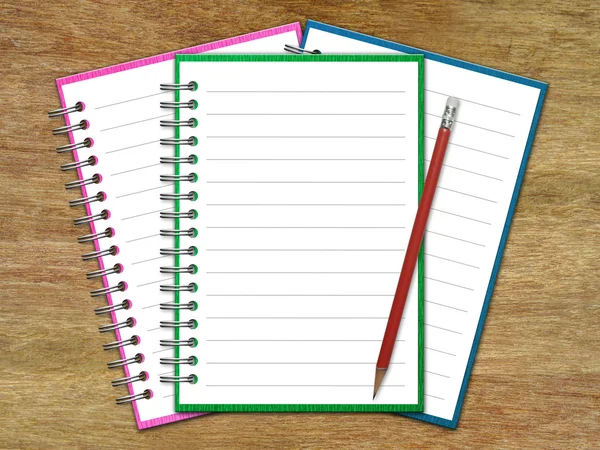 Papel en blanco con cuaderno y lápiz — Foto de Stock