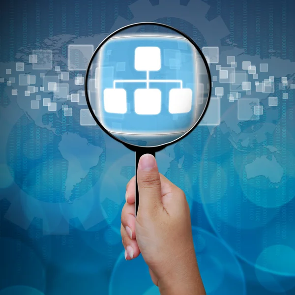 Graph button in Magnifying glass — Stock Photo, Image