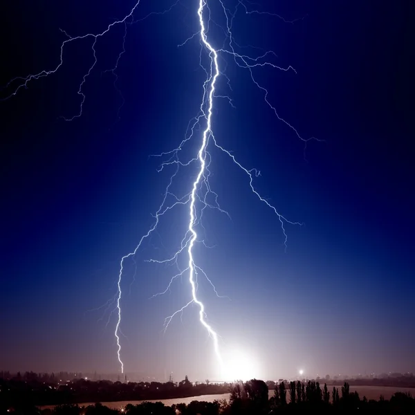 Big lightning over small town — Stock Photo, Image