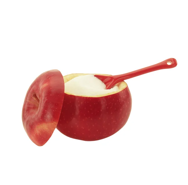 Tazón de azúcar hecho de manzana roja con fructosa en el interior —  Fotos de Stock