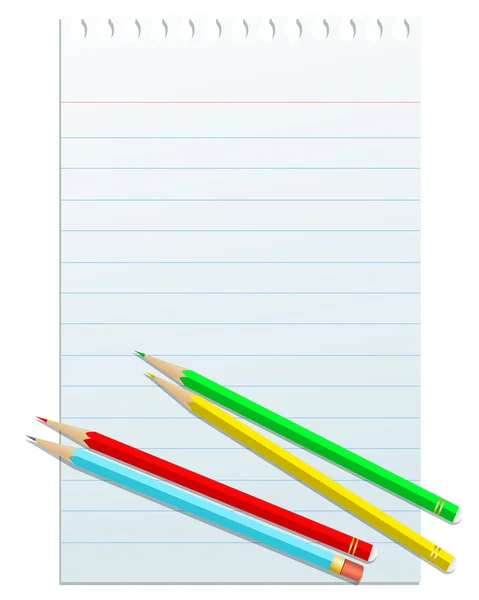 カラフルな鉛筆で空白のメモ帳パパー — ストックベクタ