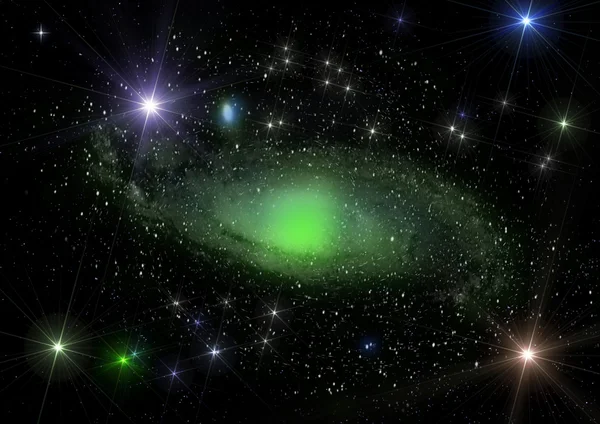 Galaxia espiral verde y polvo estelar — Foto de Stock